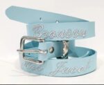 Blue Genuine leather children's belt embroidered personalisation (unisex)