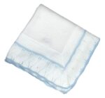 Dandelion baby Shawl blanket white with blue piping