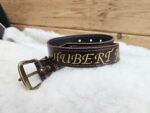 Brown leather children's belt custom made embroidered name