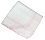 Dandelion baby Shawl blanket white with pink piping