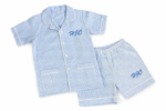 Blue seersucker shorts & short sleeve top pyjamas (embroidery personalisation)