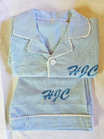 Blue seersucker shorts & short sleeve top pyjamas (embroidery personalisation) - Image 2